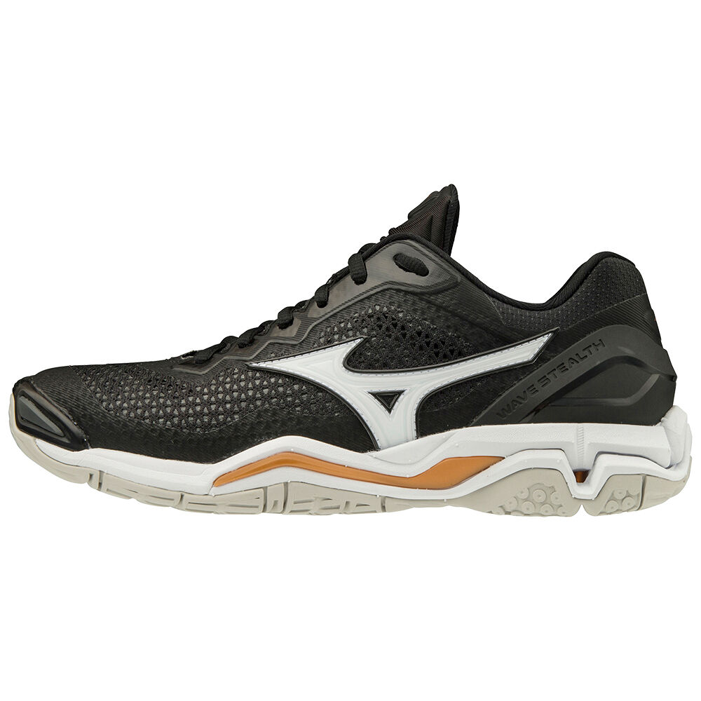 Tenis Futsal Mizuno WAVE STEALTH V NB - Mulher - Pretas/Branco - YCJAT7954